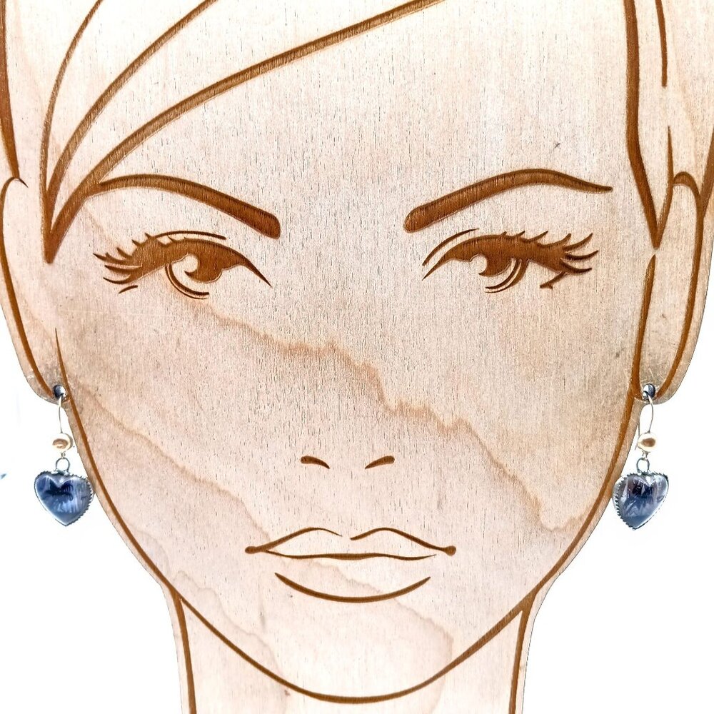 Tropical Reverse Painted Butterfly Wing Earrings, Heart Shaped Dangle